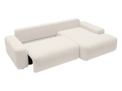 Sofá cama rinconera derecha en tela texturizada color crema DAVISO