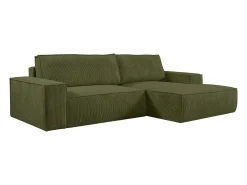 Sofá cama rinconera derecha de pana - Verde caqui - AMELIA