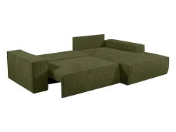 Sofá cama rinconera derecha de pana - Verde caqui - AMELIA