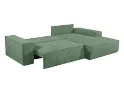 Sofá cama rinconera derecha de pana verde almendra AMELIA