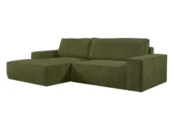 Sofá cama rinconera izquierda de pana - Verde caqui - AMELIA