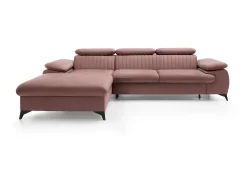 Sofá cama rinconera izquierda de terciopelo rosa SAMARA