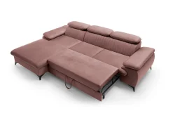 Sofá cama rinconera izquierda de terciopelo rosa SAMARA
