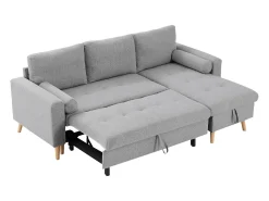 Sofá cama rinconera reversible de tela gris claro con arcón KORI