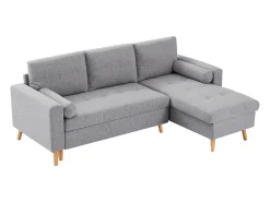 Sofá cama rinconera reversible de tela gris claro con arcón KORI