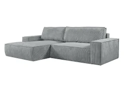 Sofá cama rinconera terciopelo canalé gris claro AMELIA - PASCAL MORABITO-Ángulo izquierdo