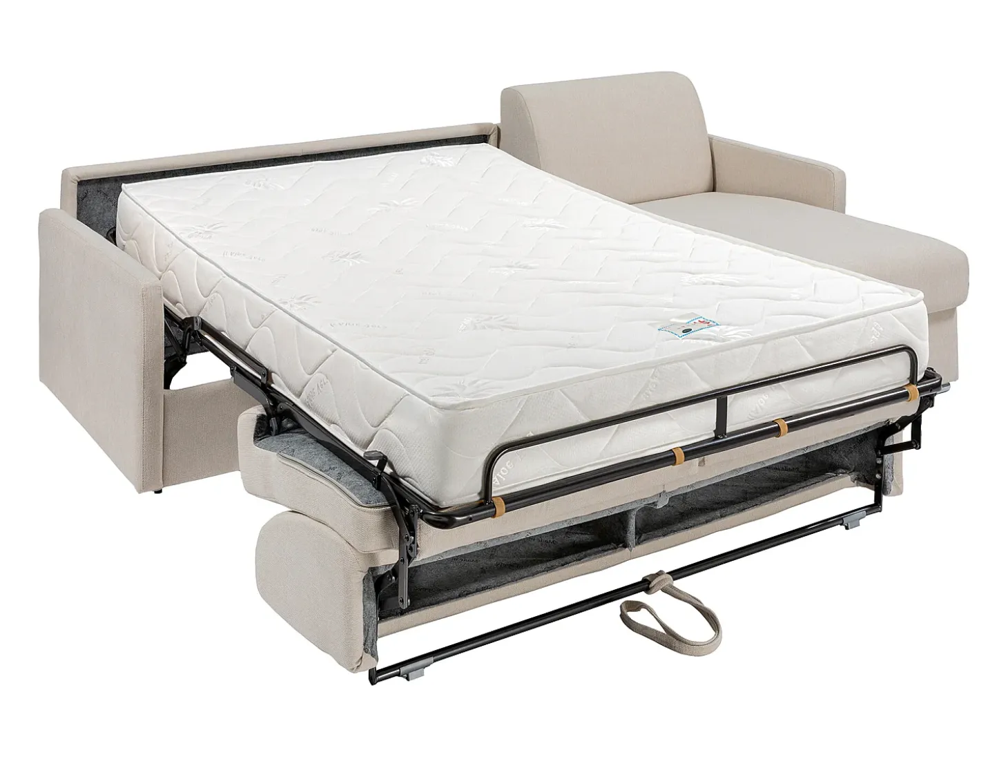 Sofá cama rinconera tipo italiano de tela beige Cama de 160 cm lamas de 22 cm CALIFE