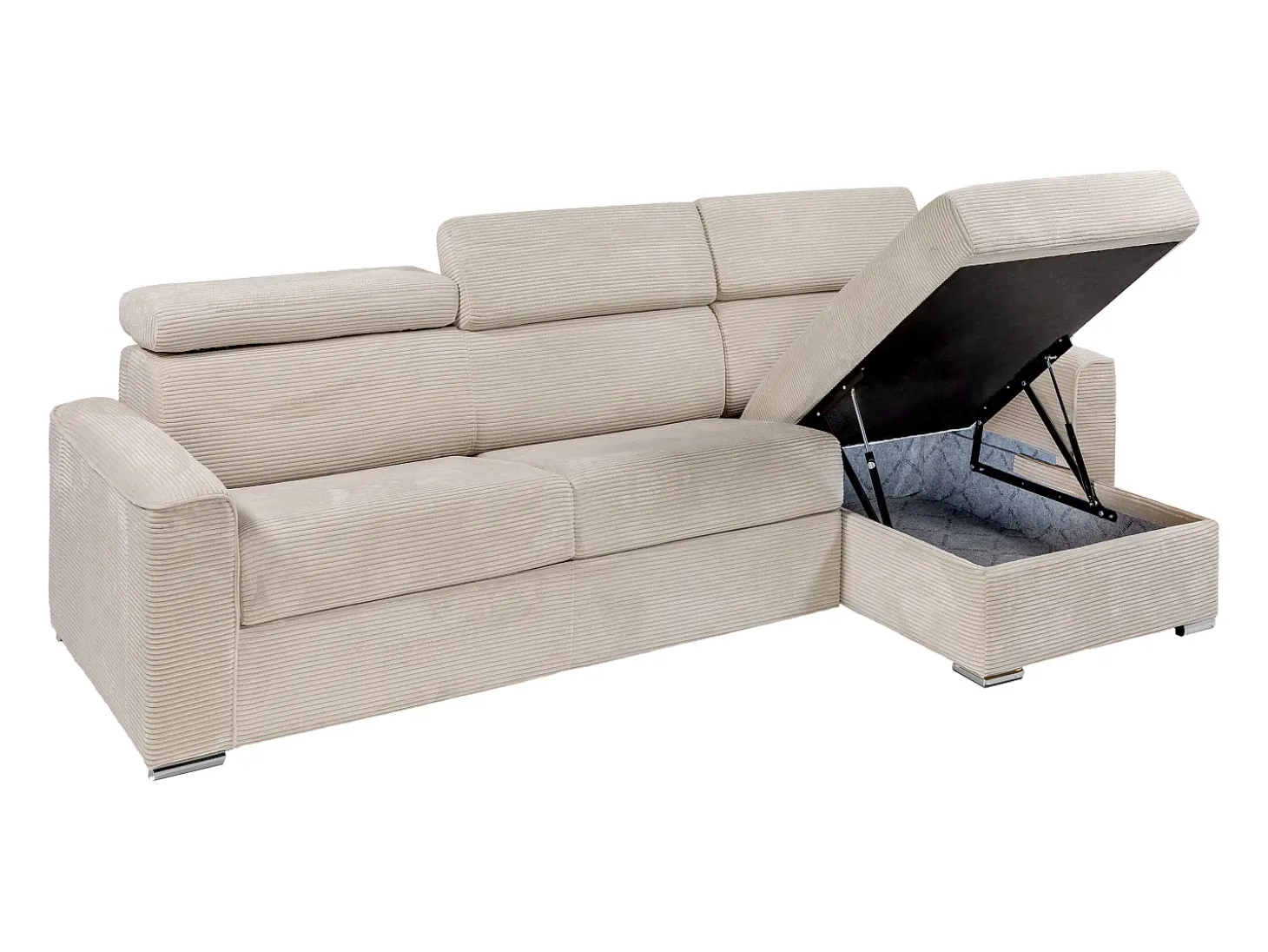 Sofá cama rinconera tipo italiano de pana beige - Colchón de láminas de 160 cm VIZIR
