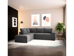 Sofá Cama Romeo Chaiselongue con Arcón, Puf y Estante Gris 249 cm