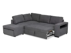 Sofá Cama Romeo Chaiselongue con Arcón, Puf y Estante Gris 249 cm