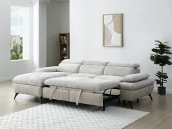 Sofá chaise longue izquierda en tela texturizada con almacenamiento beige MORAVA