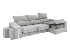 Sofá chaise longue Oscar derecha con arcón y puffs gris 263x100x85 cm