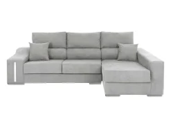 Sofá chaise longue Oscar derecha con arcón y puffs gris 263x100x85 cm