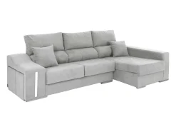 Sofá chaise longue Oscar derecha con arcón y puffs gris 263x100x85 cm