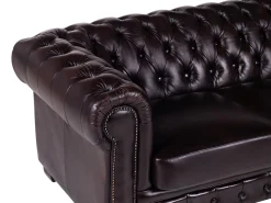 Sofá Chesterfield 100% piel color marrón BRENTON