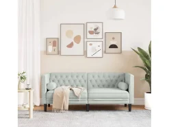 Sofá Chesterfield 2 plazas con cojines terciopelo gris claro