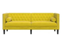 Sofá Chesterfield 3 plazas con cojines terciopelo amarillo