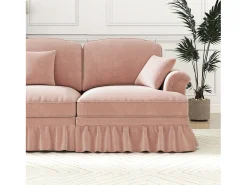 Sofá chesterfield 2 plazas en felpa rosa - con otomana y 2 cojines - falda desmontable - 194x140x93cm