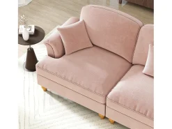 Sofá chesterfield 2 plazas en felpa rosa - con otomana y 2 cojines - falda desmontable - 194x140x93cm