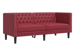 Sofá Chesterfield de 2 plazas cuero artificial rojo tinto
