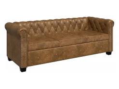 Sofá Chesterfield de 3 plazas cuero sintético marrón