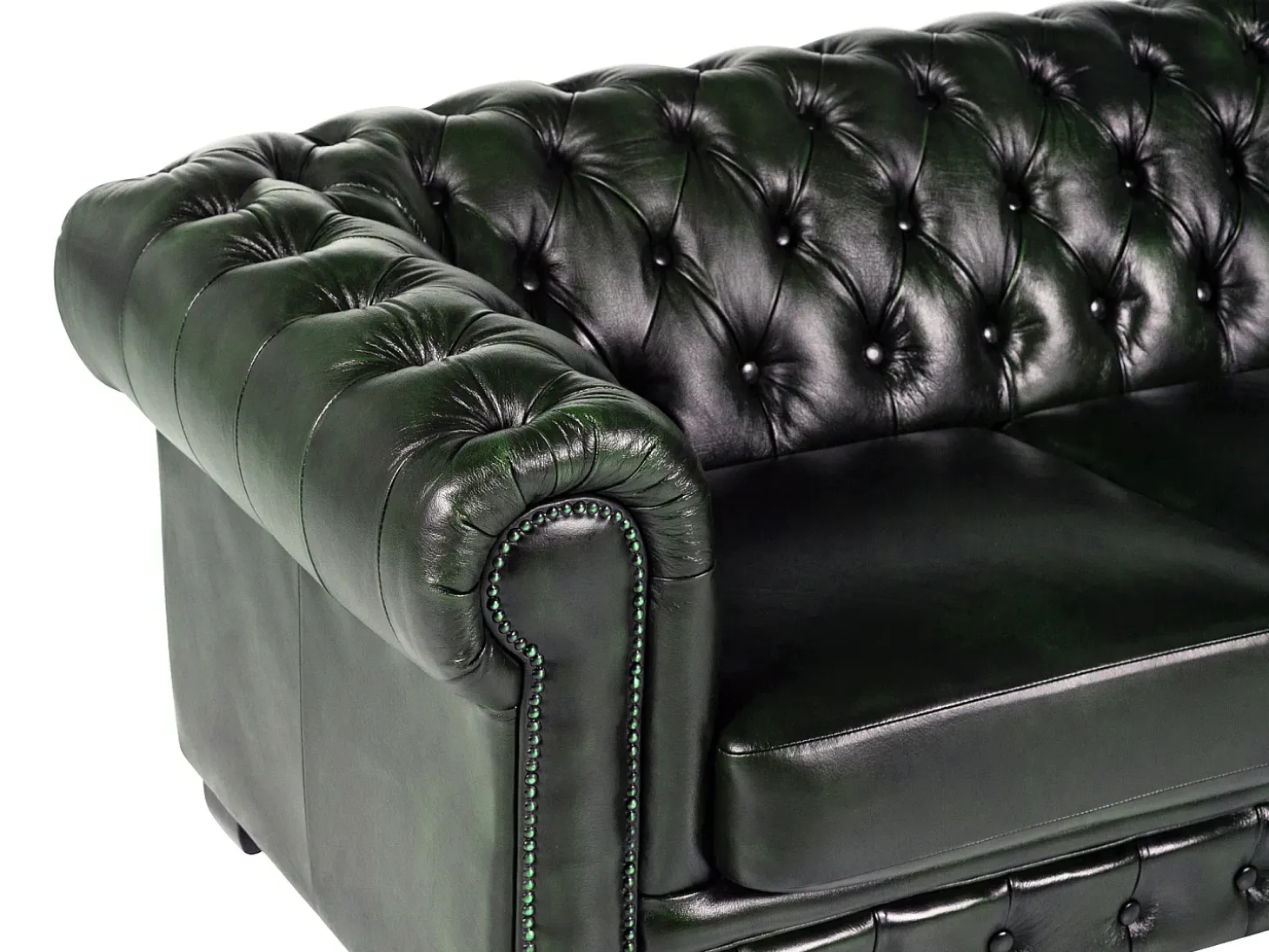 Sofá chesterfield de 4 plazas 100% piel Verde BRENTON