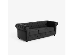 Sofá Chesterfield de terciopelo de 3 plazas estilo clásico vintage Norwich - Negro
