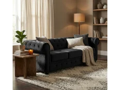 Sofá Chesterfield de terciopelo de 3 plazas estilo clásico vintage Norwich - Negro