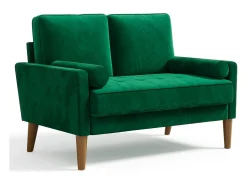 Sofá con 2 escandinavos 2 asientos, mini sofá de brazo enrollado en terciopelo de loveseat, sillón de sala de estar con reposabrazos, 121x77x87cm - verde