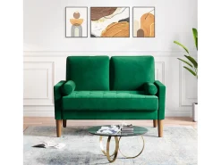 Sofá con 2 escandinavos 2 asientos, mini sofá de brazo enrollado en terciopelo de loveseat, sillón de sala de estar con reposabrazos, 121x77x87cm - verde
