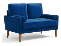 Sofá con 2 escandinavos 2 asientos, mini sofá de sillón en terciopelo de loveseat, sillón de sala de estar con reposabrazos, 121x77x87cm - azul