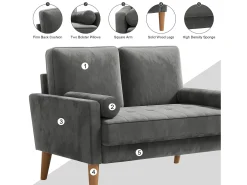 Sofá con 2 escandinavos 2 plazas, mini sofá de brazo enrollado en terciopelo de loveseat, sillón de sala de estar con reposabrazos, 121x77x87cm - gris