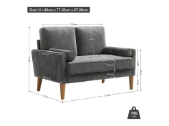 Sofá con 2 escandinavos 2 plazas, mini sofá de brazo enrollado en terciopelo de loveseat, sillón de sala de estar con reposabrazos, 121x77x87cm - gris