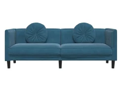 Sofá con cojines 3 plazas terciopelo azul