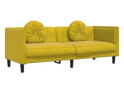 Sofá con cojines 3 plazas terciopelo amarillo
