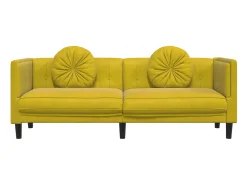Sofá con cojines 3 plazas terciopelo amarillo