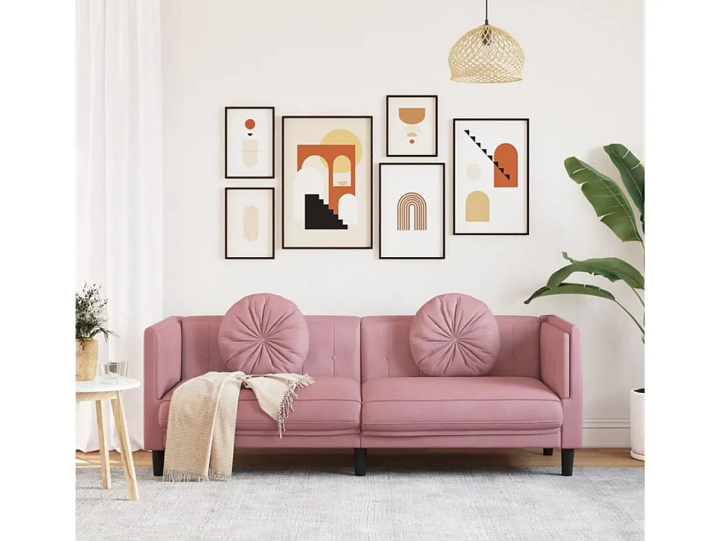 Sofá con cojines 3 plazas terciopelo rosa