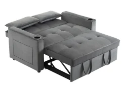 Sofá convertible 3 en 1 con respaldo ajustable y portavasos, terciopelo gris, para espacios pequeños o estudios