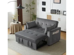 Sofá convertible 3 en 1 con respaldo ajustable y portavasos, terciopelo gris, para espacios pequeños o estudios