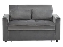 Sofá convertible 3 en 1 con respaldo ajustable y portavasos, terciopelo gris, para espacios pequeños o estudios