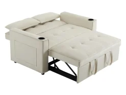 Sofá convertible 3 en 1 con respaldo ajustable y portavasos, terciopelo beige, para espacios pequeños o estudios