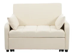 Sofá convertible con brazos y respaldo regulable - lino beige - para salón y dormitorio