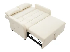 Sofá convertible con brazos y respaldo regulable - lino beige - para salón y dormitorio