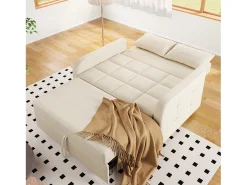 Sofá convertible con brazos y respaldo regulable - lino beige - para salón y dormitorio