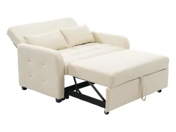 Sofá convertible con brazos y respaldo regulable - lino beige - para salón y dormitorio