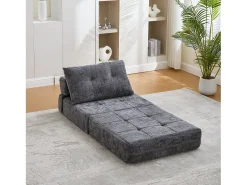 Sofá convertible con cojines lumbares y reposacabezas, chenilla gris - para salón y dormitorio