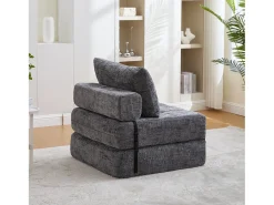Sofá convertible con cojines lumbares y reposacabezas, chenilla gris - para salón y dormitorio