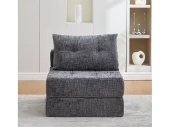 Sofá convertible con cojines lumbares y reposacabezas, chenilla gris - para salón y dormitorio