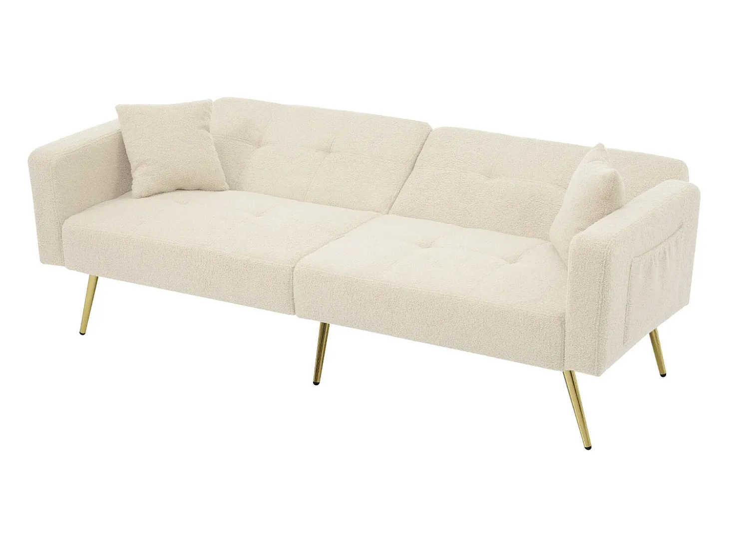 Sofá convertible con respaldo regulable - 2 plazas - Tejido de rizo francés - Beige