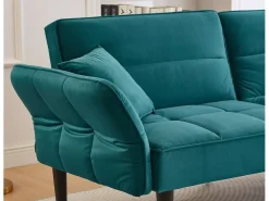 Sofá convertible de 2 plazas en terciopelo azul turquesa, respaldo y reposabrazos regulables, para salón u oficina